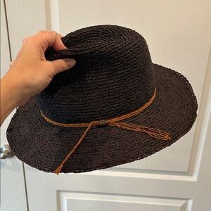 BRIXTON Stylish Black Straw Hat with Brown Accent